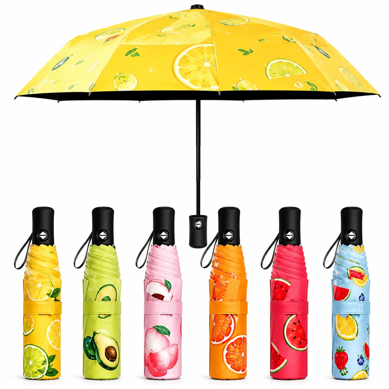 1 Pcs Compact Travel Umbrella with Fruit Print | UPF 50+ UV & Rain Protection | Auto Open Close | Windproof | 98cm Coverage | Folding Umbrella for Women & Girls (Multicolour)-image-43