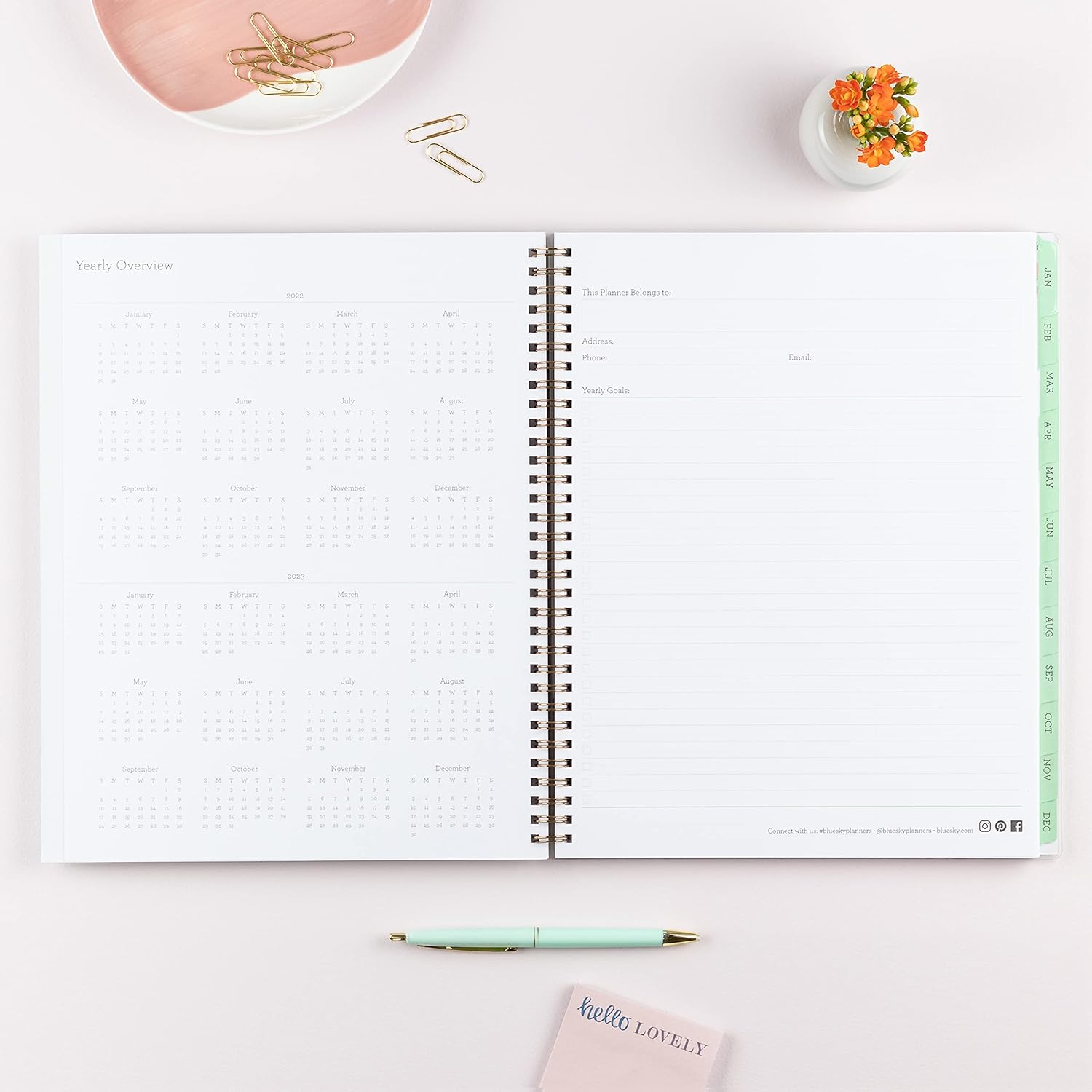 Blue Sky 2022 Weekly & Monthly Planner, 8.5" x 11", Frosted Flexible Cover, Wirebound, Laurel (135842) : Everything Else
