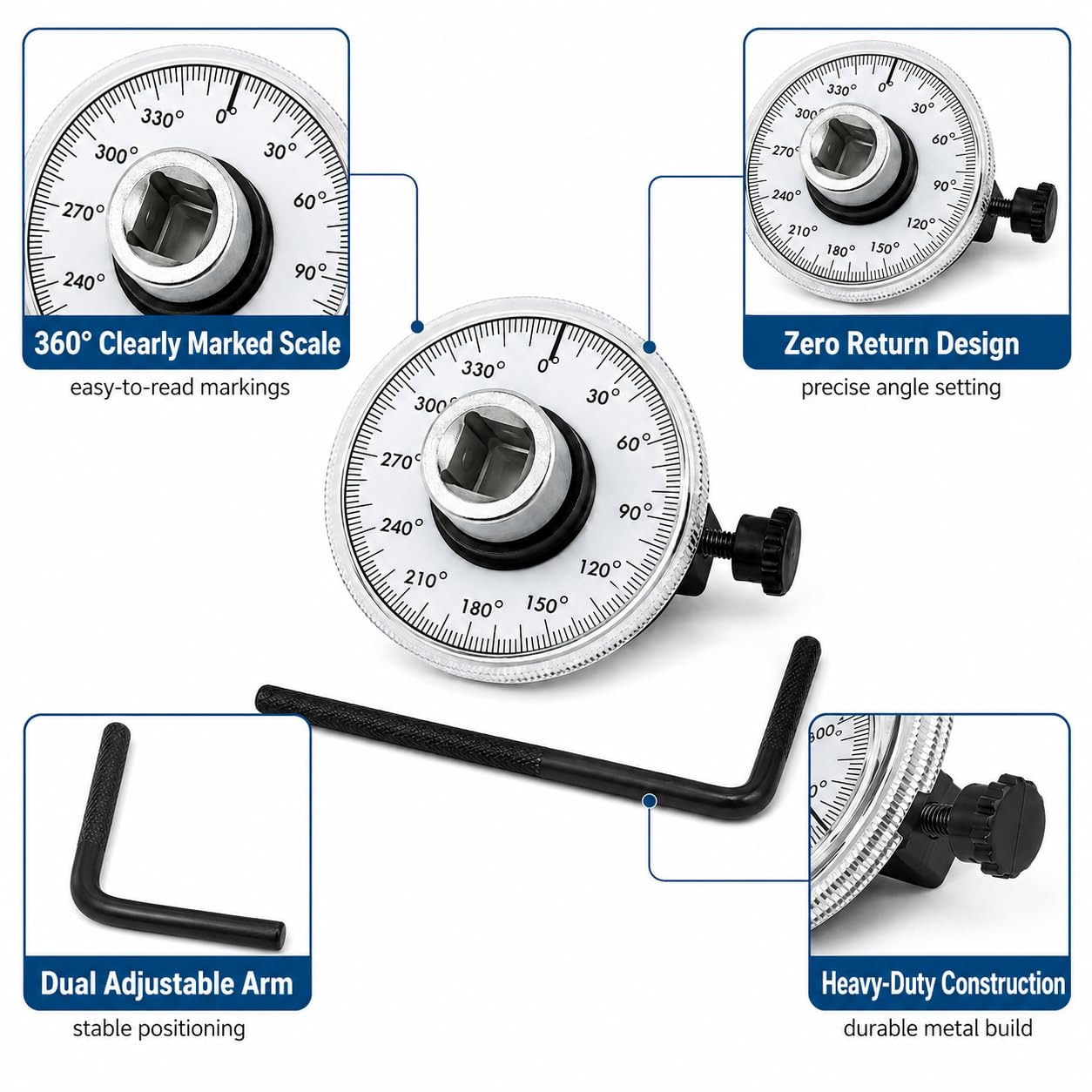 Torque Angle Gauge, 1/2" Drive Mechanical Torque Wrench Adapter with Zero Return & Dual Adjustable Arm, 360° Scale, Heavy Duty Tool for Auto, Trucks & Heavy Equipment Repair — Amazon image 3