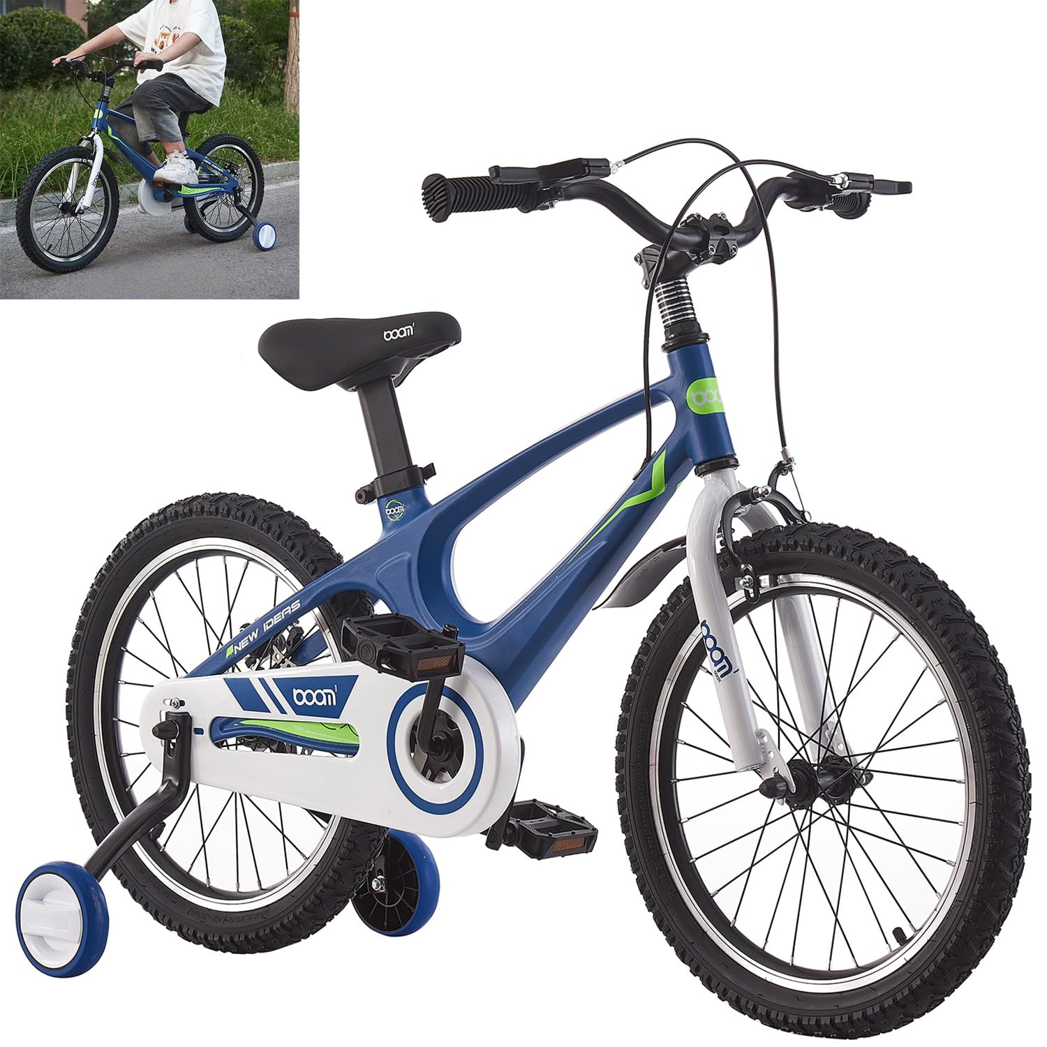 LSLIFE Kids Bike for Boys Girls 14 16 18 Inch Kids Bicycle for 3-9 Years Old Boys Girls Magnesium Alloy Bicycle with Stabilizers Disc Brake (Blue, 16 Inch)