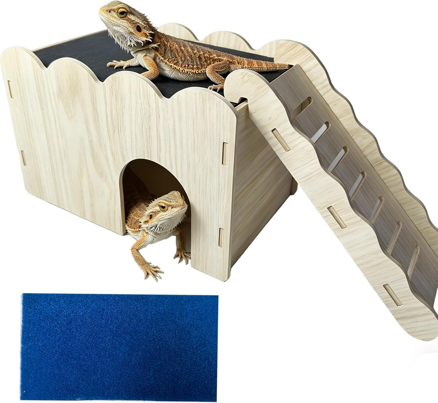 Reptile Hide Gecko Hideout Bearded Dragon Basking Platform Tank Accessories | Wooden,Box Packaging,with Reptile Rock Plate,for Crested Gecko Chameleon Corn Snake Juvenile Bearded Dragon