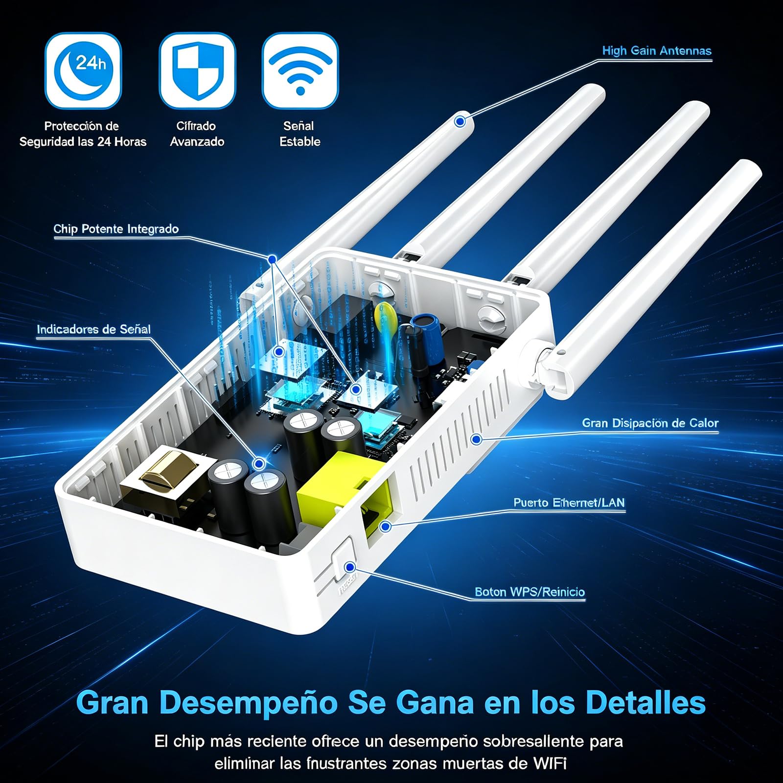 COMFAST Repetidor WiFi, AC1200M Amplificador Señal WiFi, 2.4/5 GHz Amplificador WiFi Potente con Puerto Ethernet, 4 Antenas Externas, Extensor de WiFi para Casa y Oficina, WPS, Repetidor/Router/Ap