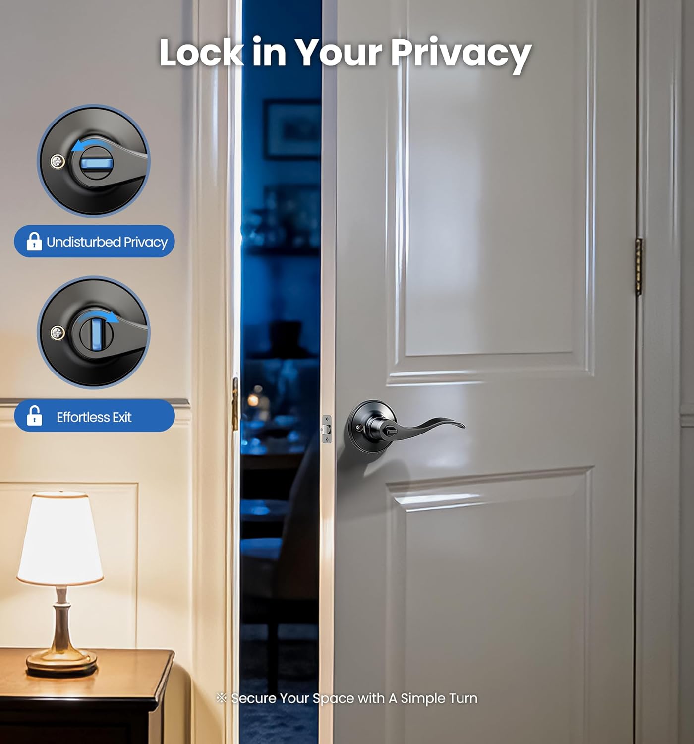 Veise 2 Pack Keyed Alike Entry Door Levers, Wave Style Handle with Lock and Keys, Lever for Exterior & Interior Bedroom Doors, Heavy-Duty Door Handle Reversible for Left/Right, Matte Black