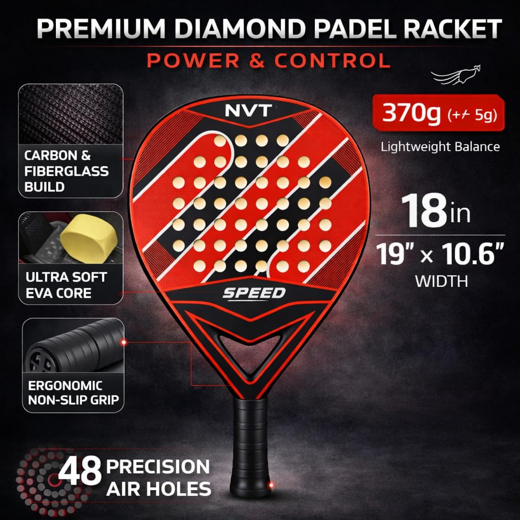 Padelschläger aus Vollcarbonfaser, leichtes Design mit komfortablem Griff, wetterbeständig, Hybrid-Glasfaser und Carbon-Padelschlägerkopf