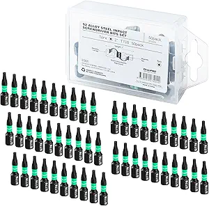 Security Tamper Proof Torx Impact Driver Bit Set - 1/4" Hex-Shank S2 Steel Mini Star CNC Machined Tips, 1" Long 50pack (TT10) Magnetic Torque With Storage Box