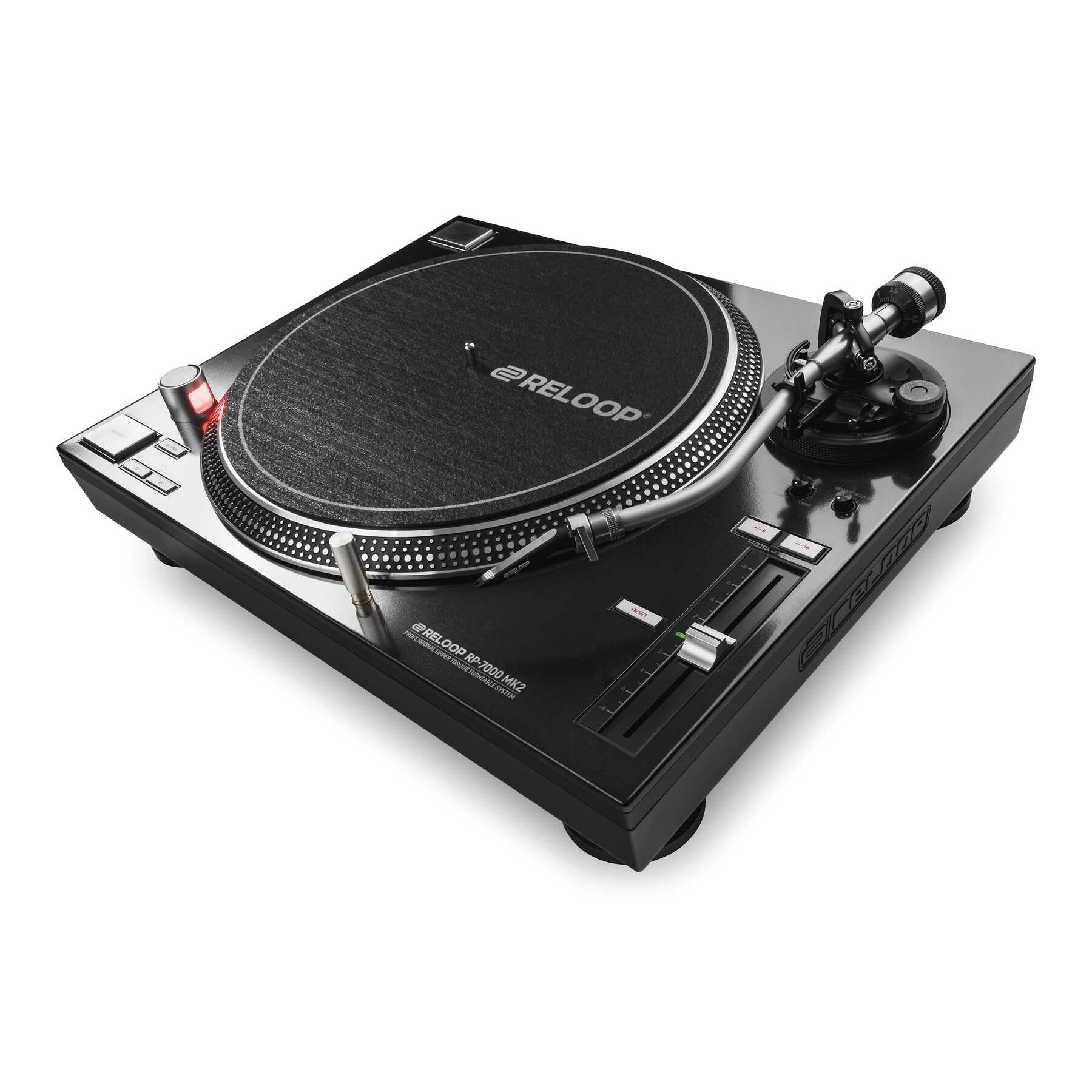 Reloop RP-7000 MK2 Profesional DJ Tirnable con Unidad Directa de Cuarzo de Torque Superior, Nueva Base de tonelada, altitud. (VTA) Brazo S-Sound Balanced estático (Silver Metallic)