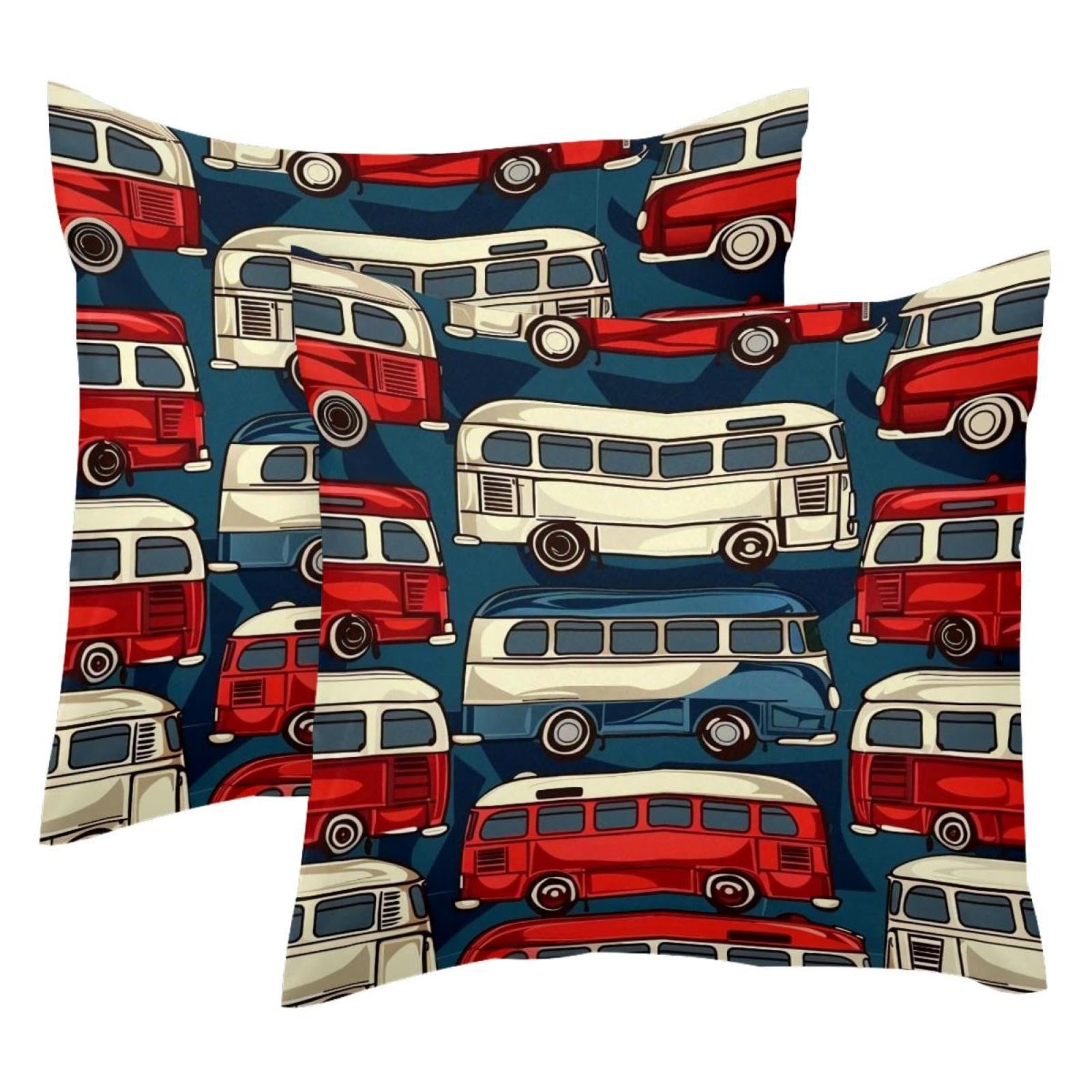 Housse de coussin velours 50x50 cm haut de gamme Colorful Bus deco double face