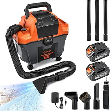 Saker Cordless Wet and Dry Shop Vacuum 17kPa 2.6 Gallon Portable Shop Vacuum Cleaner with Storage Rack, 24.0Ah Batteries, Strap, HEPA Filter, 3-in-1 Small Shop Vac for Car, Garage, Workshop