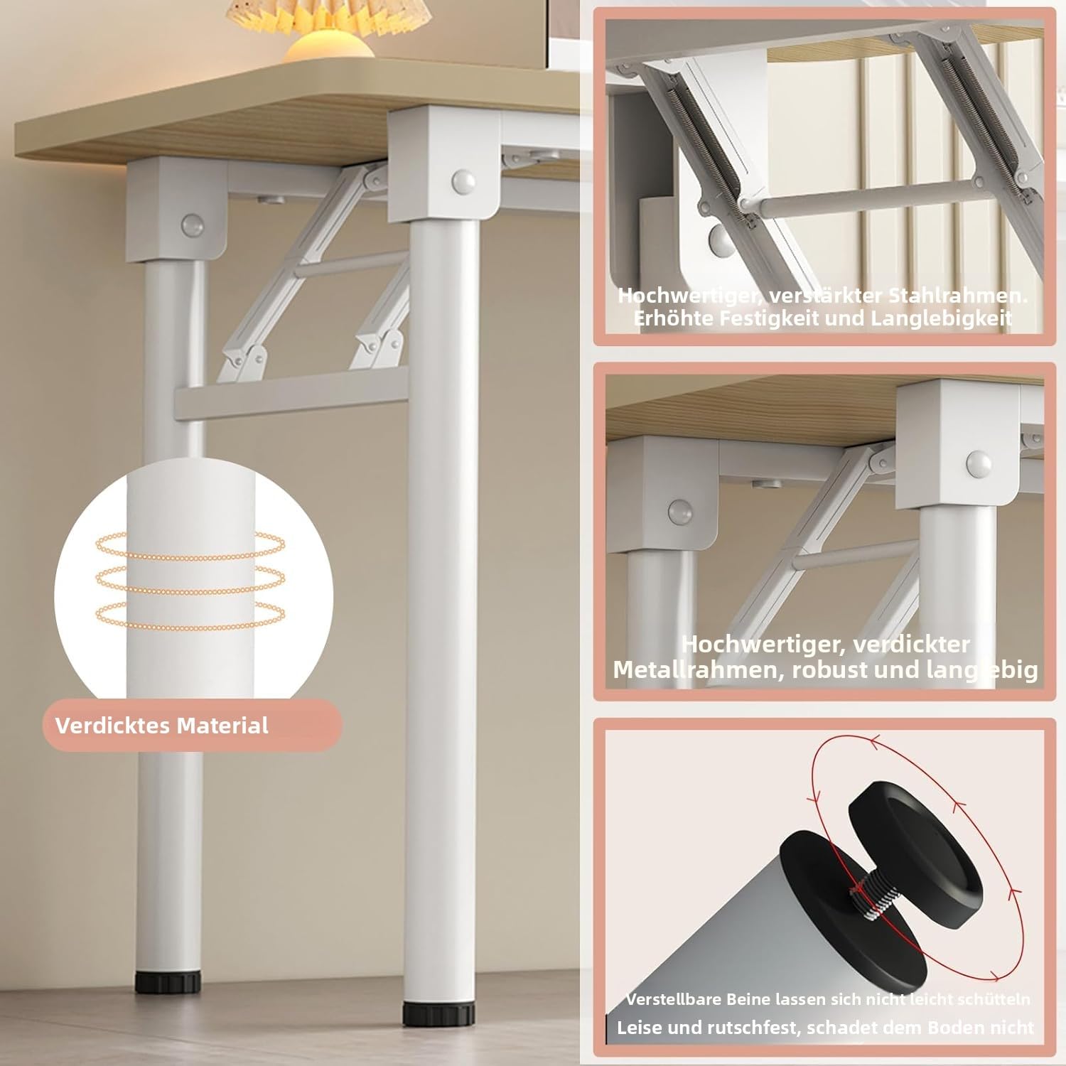 Computerarbeitsplatz ohne Montage, Lern- und Schreibtisch Platzsparender Faltbarer Desk für Wohnzimmer, Home Office