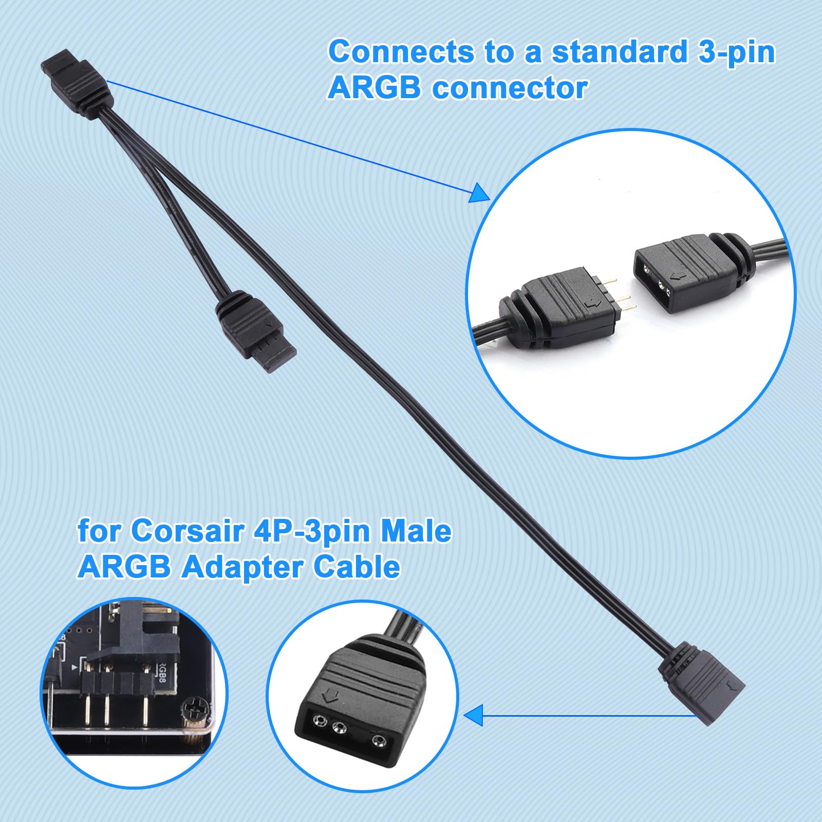 ARGB Kabel przedłużający 4-pinowy na 3-pinowy: 1 złącze żeńskie na 3 złącza męskie adresowalny adapter do synchronizacji RGB 35 cm kabel przedłużający (1 do 2)