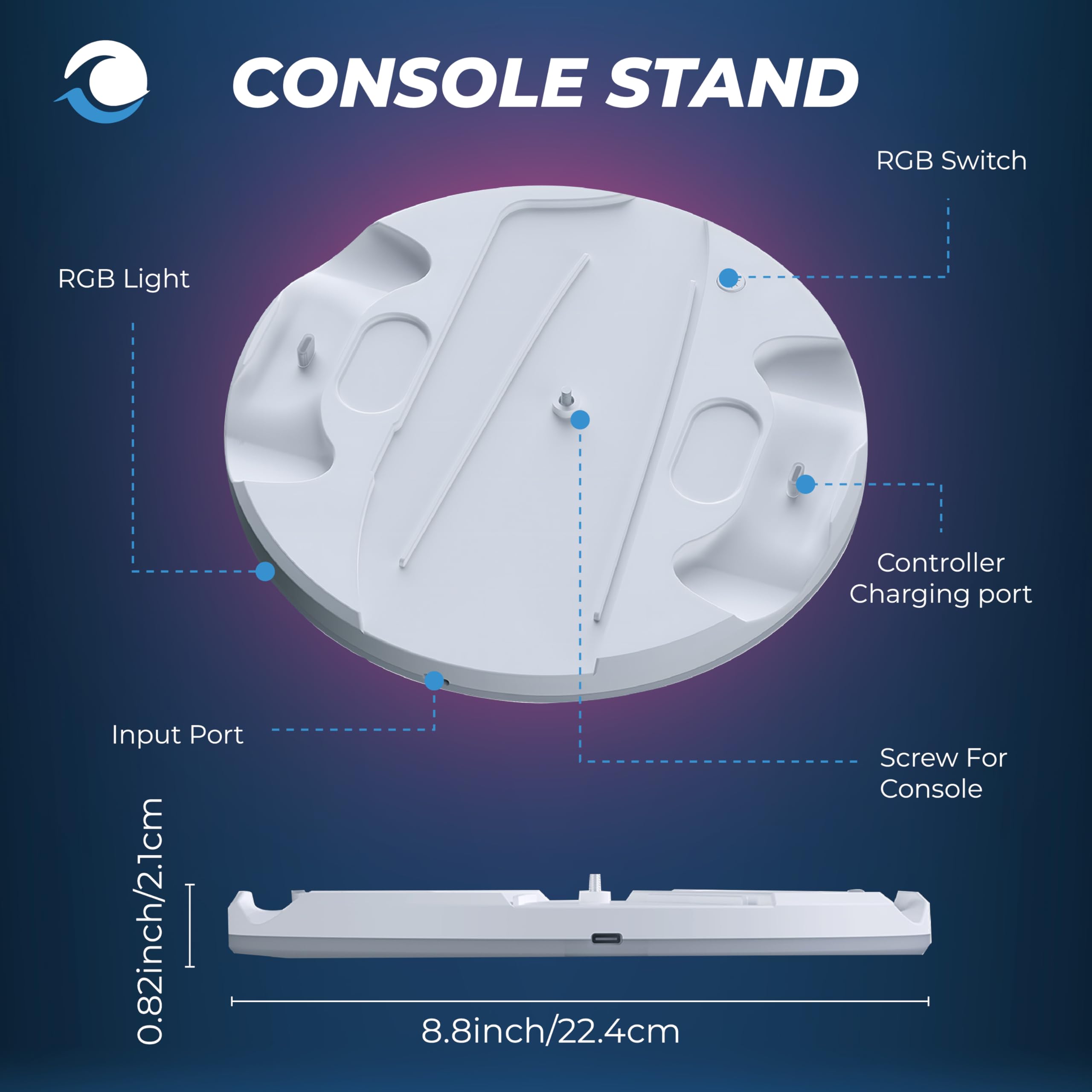 Ständer mit Dual Controller Ladegerät für PS5 Slim – PlayStation 5 Standfuß mit Twin Controller Ladestation und Headset Halterung – RGB Beleuchtung – Schnelladung - Für Dualsense und Dualsense Edge
