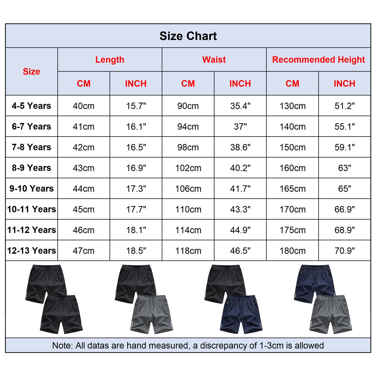 Garçons Lot de 2 Shorts de Sport Séchage Rapide Shorts de Running avec Poches Zippées et Bande Réfléchissante pour 4-13 Ans
