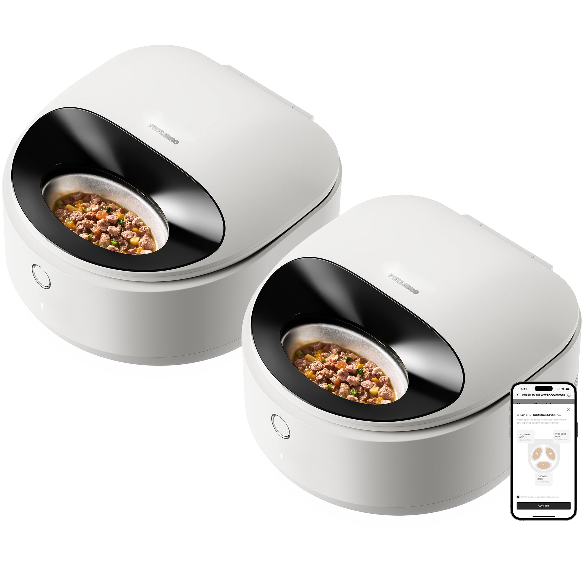 Photo 1 of ****Missing 1 Feeder and USED*****PETLIBRO Automatic Cat Feeder Wet Food with Stainless Steel Bowl 2 Packs, Refrigerated Auto Cat Feeder with Semiconductor Cooling, 3 Fresh Meals, App-Controlled Pet Food Dispenser, Easy to Clean