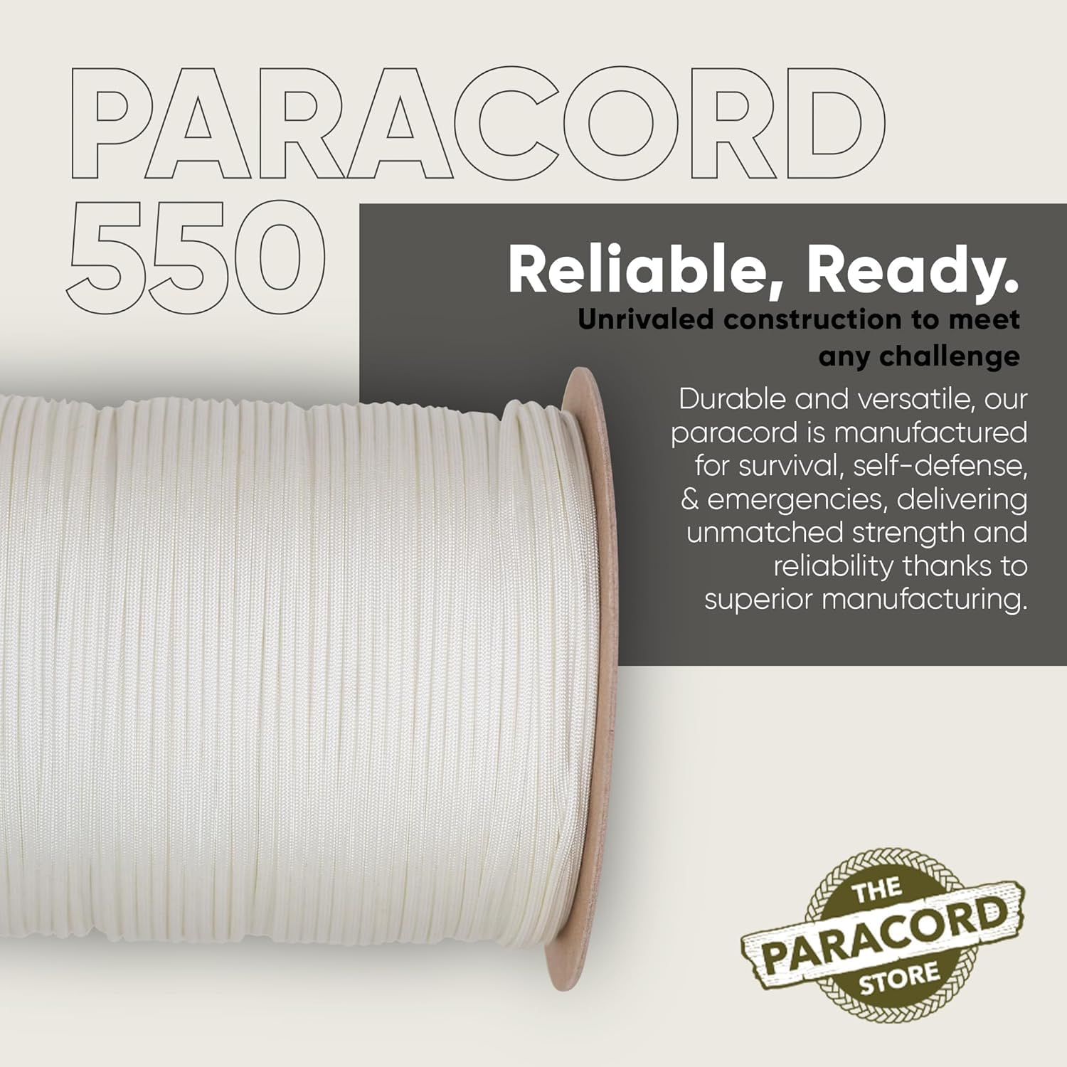 The Paracord Store - Cuerda de paracaídas 550 - Bobinas de 1,000 pies, carretes de 250 pies, mandril de 100 pies