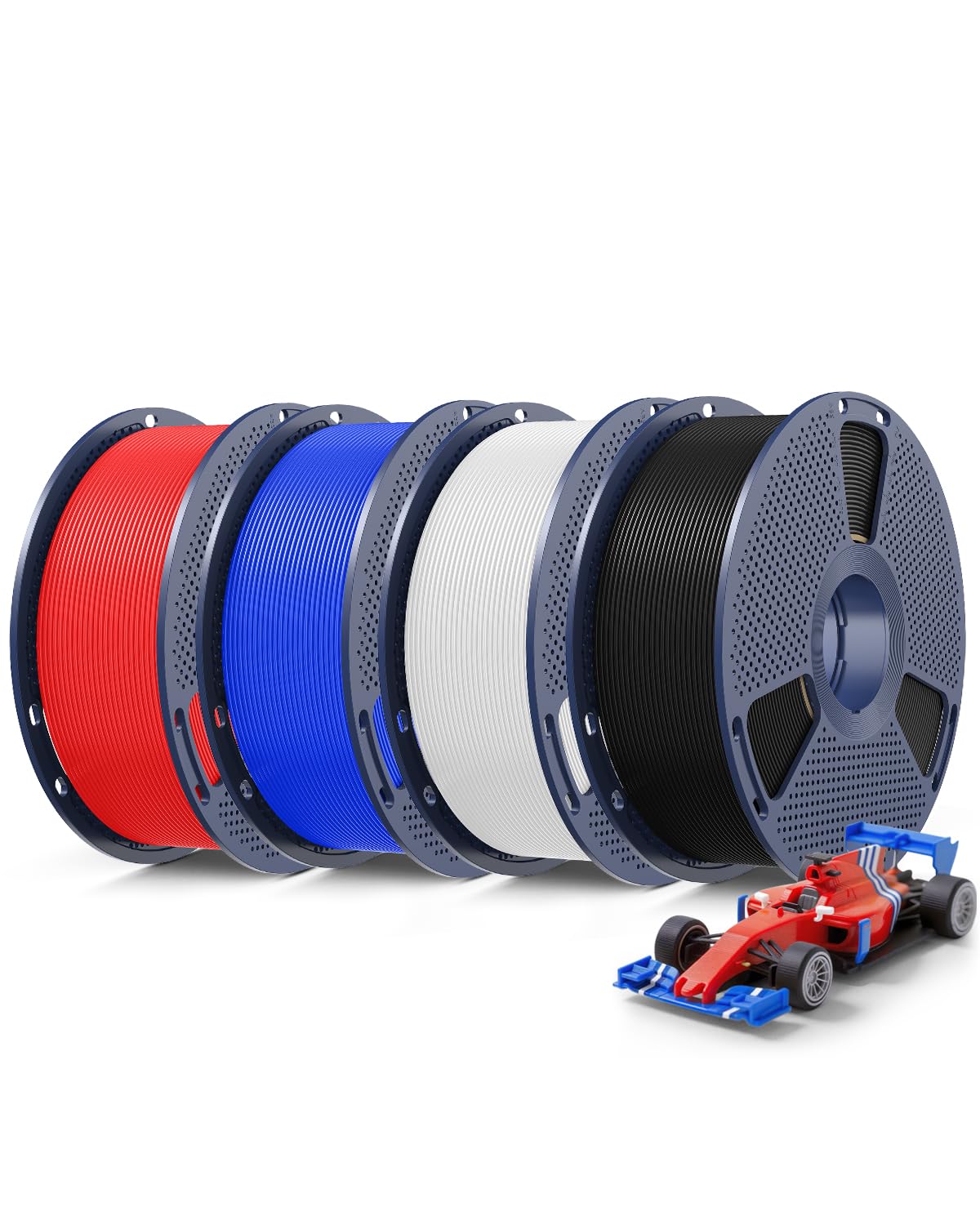 SUNLU Rapid Zestaw filamentów PLA Plus 2.0, filament do drukarki 3D PLA+ o wysokiej prędkości, 4 kg, czarny + biały + niebieski + czerwony