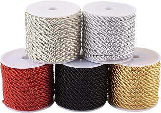 Craftdady 5 Rolls Twisted Cord Trim Rope 5mm Polyester Braided Satin Twine Cord Thread String for DIY Jewelry Craft Home Decoration, About 4.3 Yards/Roll