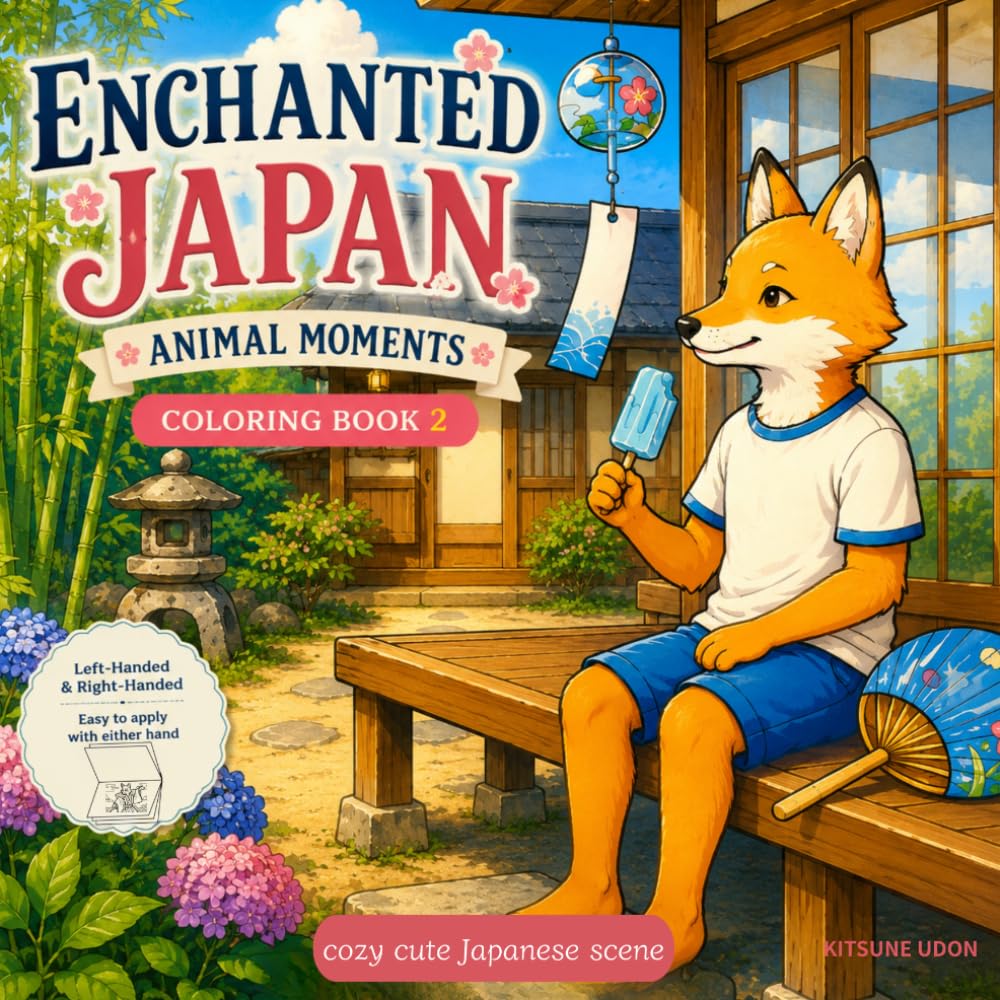 ENCHANTED JAPAN ANIMAL MOMENTS COLORING BOOK 2: Cozy scenes of kawaii animals enjoying everyday life in Japan