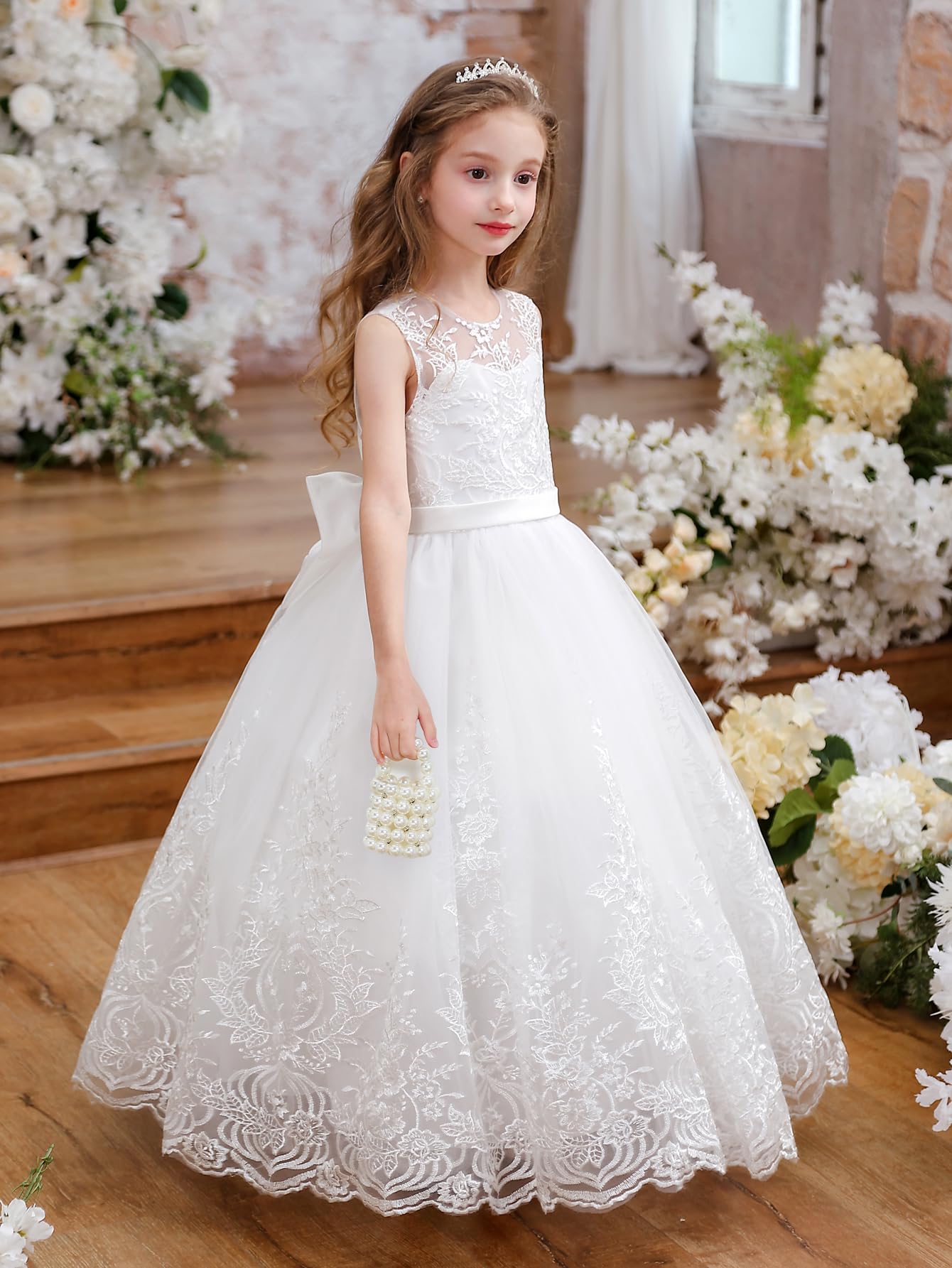 Aibaowedding Mädchen Prinzessin Kleid Elegant Pailletten Bestickte Perlen Spitze Partykleid Brautjungfer Hochzeitskleid Geburtstag Tüll Maxikleid Kommunion Abendkleid Cocktailkleid Festzug Ballkleid