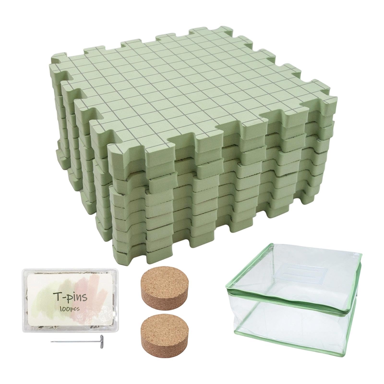 9 Pezzi Blocchi Bloccatura Maglia Tappeto Lavoro Uncinetto Kit Multiuso con Griglia Accessori Schiuma Adatto per Ricamo Fai da Te Progetto Creativo, Verde