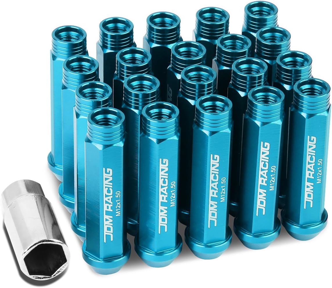 DNA MOTORING LN-ZTL-9014-15-LB 20Pcs M12 x 1.5 Aluminum Alloy Open End Wheel Lug Nuts w/Deep Drive Extension, Light Blue, 25mm OD/90mm H