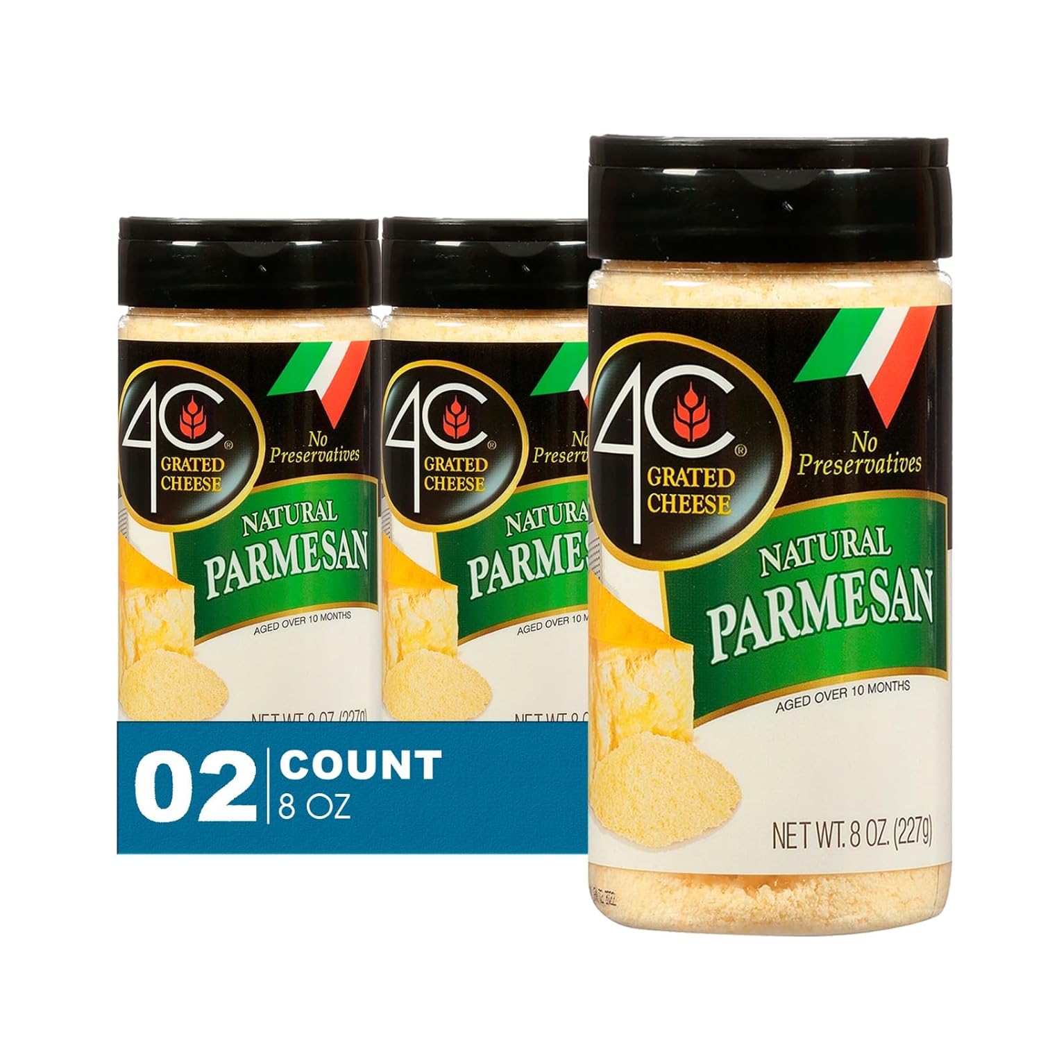 4C 2-Pack of Homestyle Parmesan Premium Grated Cheese, All Natural, No Preservatives 6oz Glass Jar