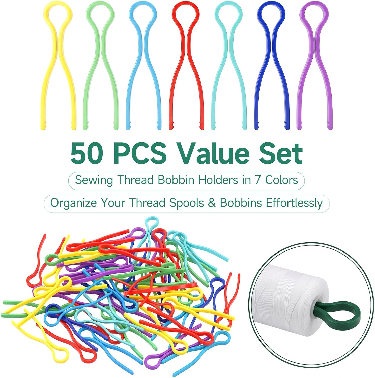 Axafazup 50 PCS Bobbin Thread Holder Clips, Thread and Bobbin Organizer, Plastic Bobbin Clips for Craft Embroidery Quilting Supplies, Multi-Color