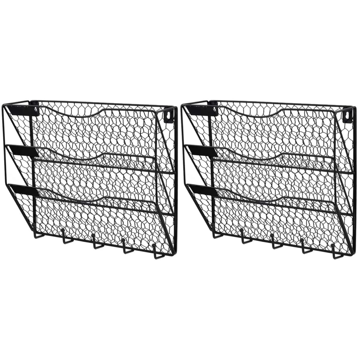 2 pezzi portaoggetti in metallo, ganci for cestini cartelle porta ufficio portaoggetti organizer da parete porta posta in filo nero for tasca in rete riviste carta ufficio, giornali, cartelle sospese