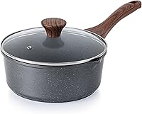 SENSARTE 3Qt Nonstick Saucepan with Double Spout & Glass Lid - Swiss Granite Coating, Induction Compatible, PFOA-Free