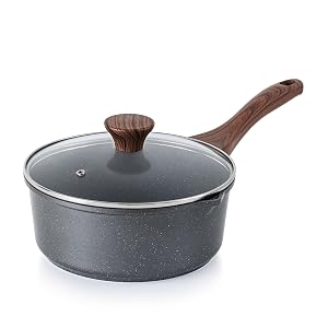 SENSARTE Nonstick Sauce Pan with Double Spout 3 0 Quarts Swiss Granite Coating Sauce Pot with Lid Medium