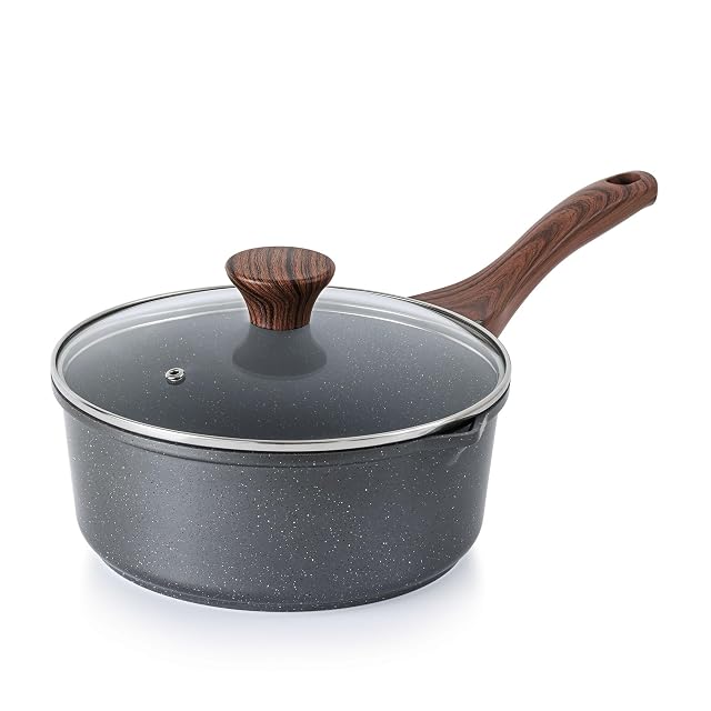 SENSARTE Nonstick Sauce Pan with Double Spout 3 0 Quarts Swiss Granite Coating Sauce Pot with Lid Medium