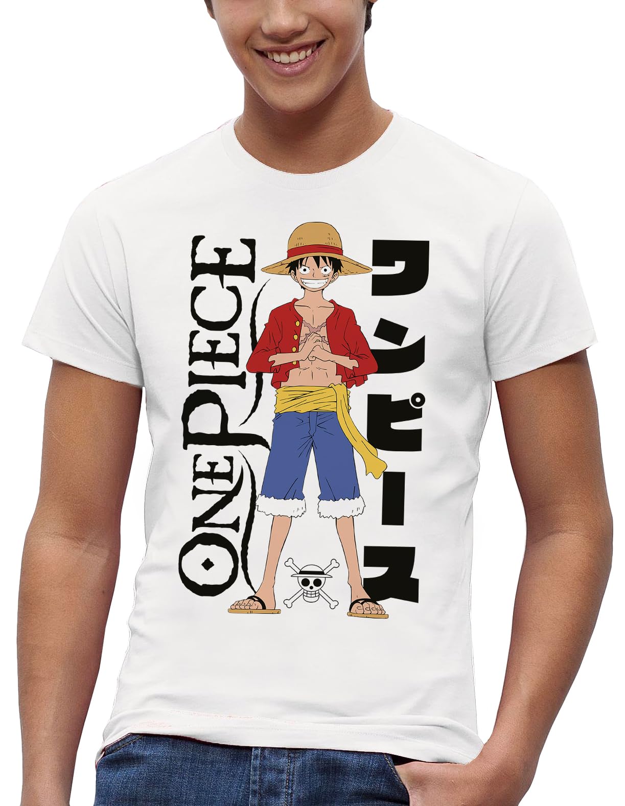 One Piece Maglietta Luffy con Il Suo Cappello di Paglia - Prodotto con Licenza Ufficiale T-Shirt per Bambini