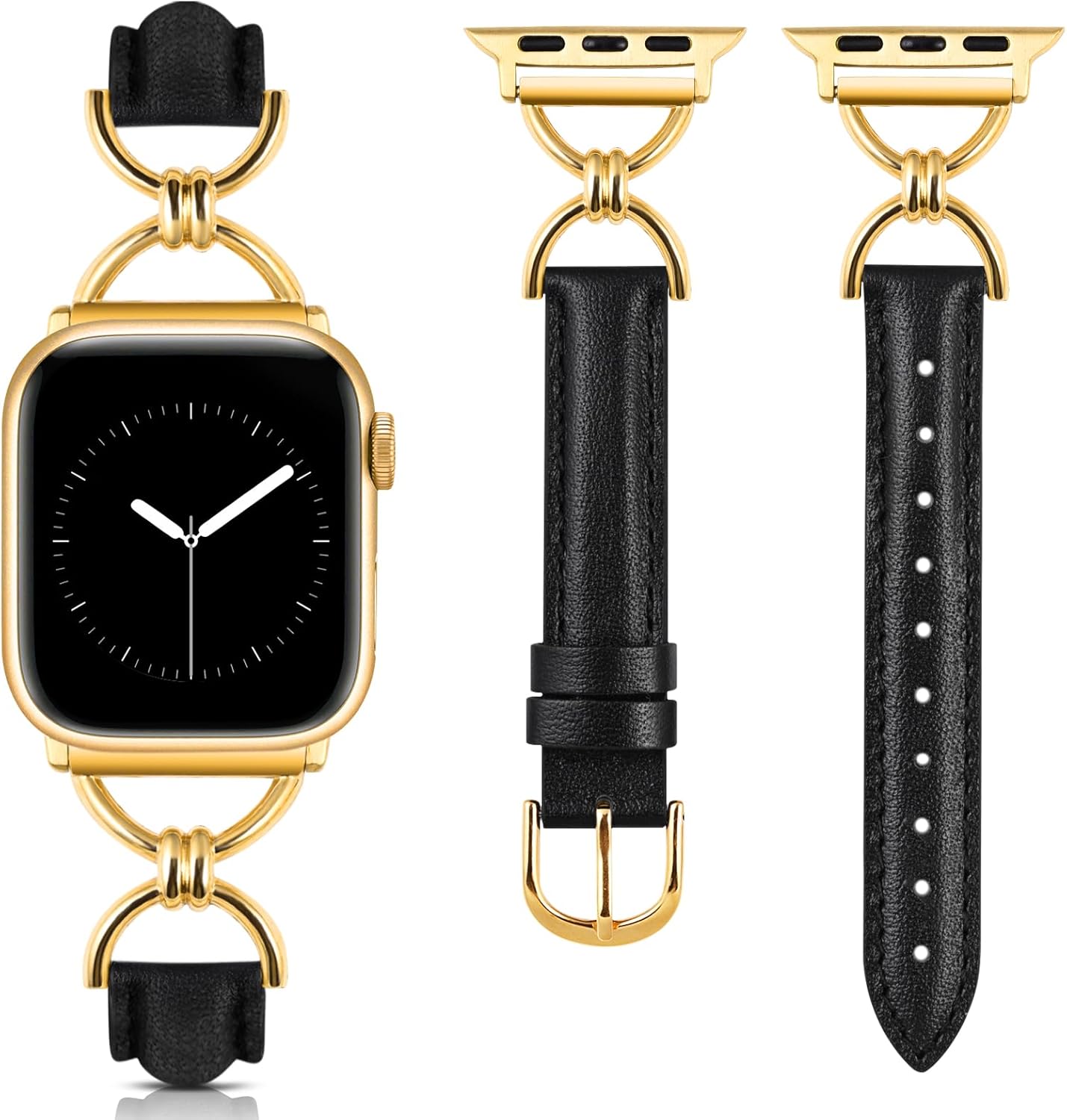 Wearlizer Leather Band Compatible with Apple Watch Bands Women 41/40/38/42/44/45/46/49mm, Dressy Fancy Slim Thin Strap with Designer D-Shape Buckle for iWatch Series 11 10 9 8 7 6 5 4 3 SE/Ultra 3 2 1