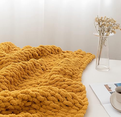 Miniatura 6 de Manta de punto grueso, manta de punto grueso con hilo de felpilla suave, 50 x 60 pulgadas, hecha a mano, cálida y gruesa, para sofá, cama y viajes