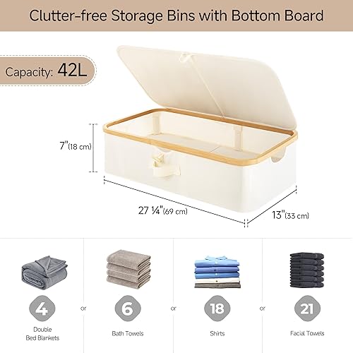 Miniatura 5 de StorageWorks Paquete de 2 cajas de almacenamiento debajo de la cama con marco de bambú, contenedor abatible de 42 litros debajo de la cama para