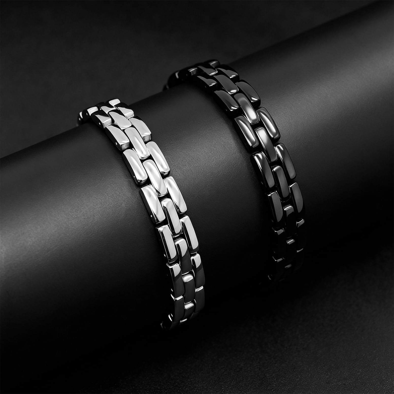 Bracelet magnétique pour homme double rangée en titane avec aimants ultra puissants avec outil de réglage et boîte cadeau