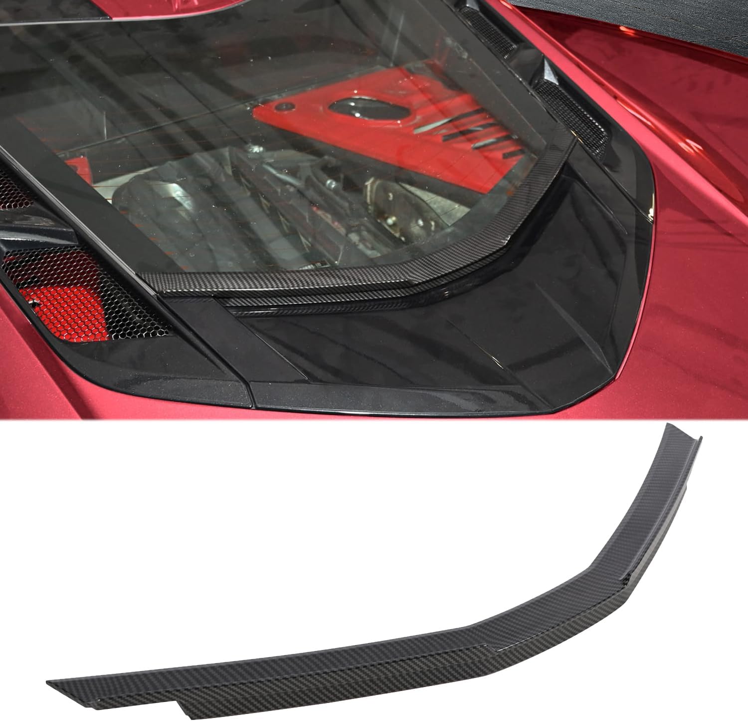 BILLFARO Upgrade Rear Window Hatch Deck Lid Spoiler,Carbon Fiber Pattern Rear Vent Window Glass Blocks Engine Bay Vent Protector Trim for Corvette C8 Stingray Z51 2020+ for C8 Z06 2023+/E-ray 2024+