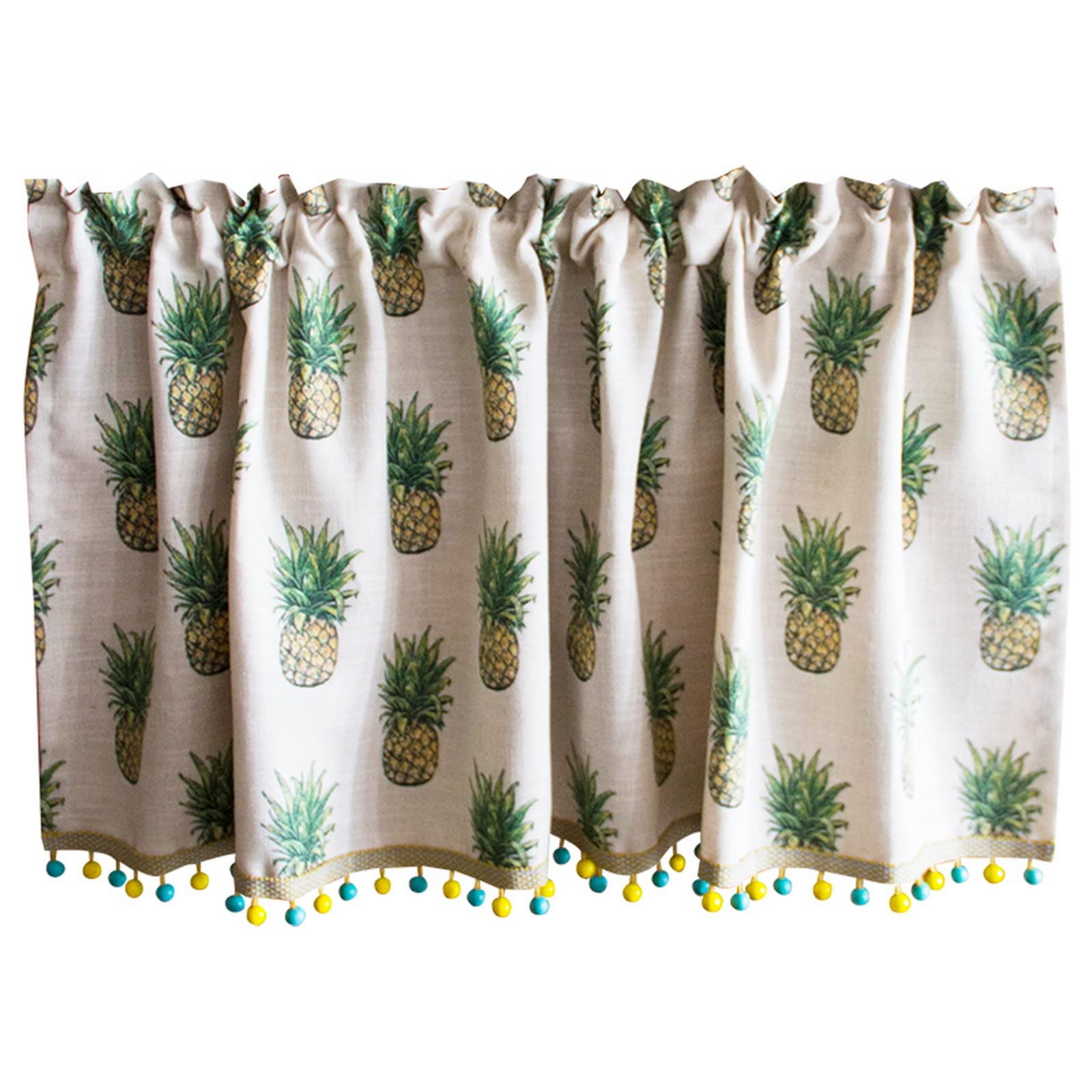 Cortina corta para ventana de cocina de lino con estampado tropical de piña