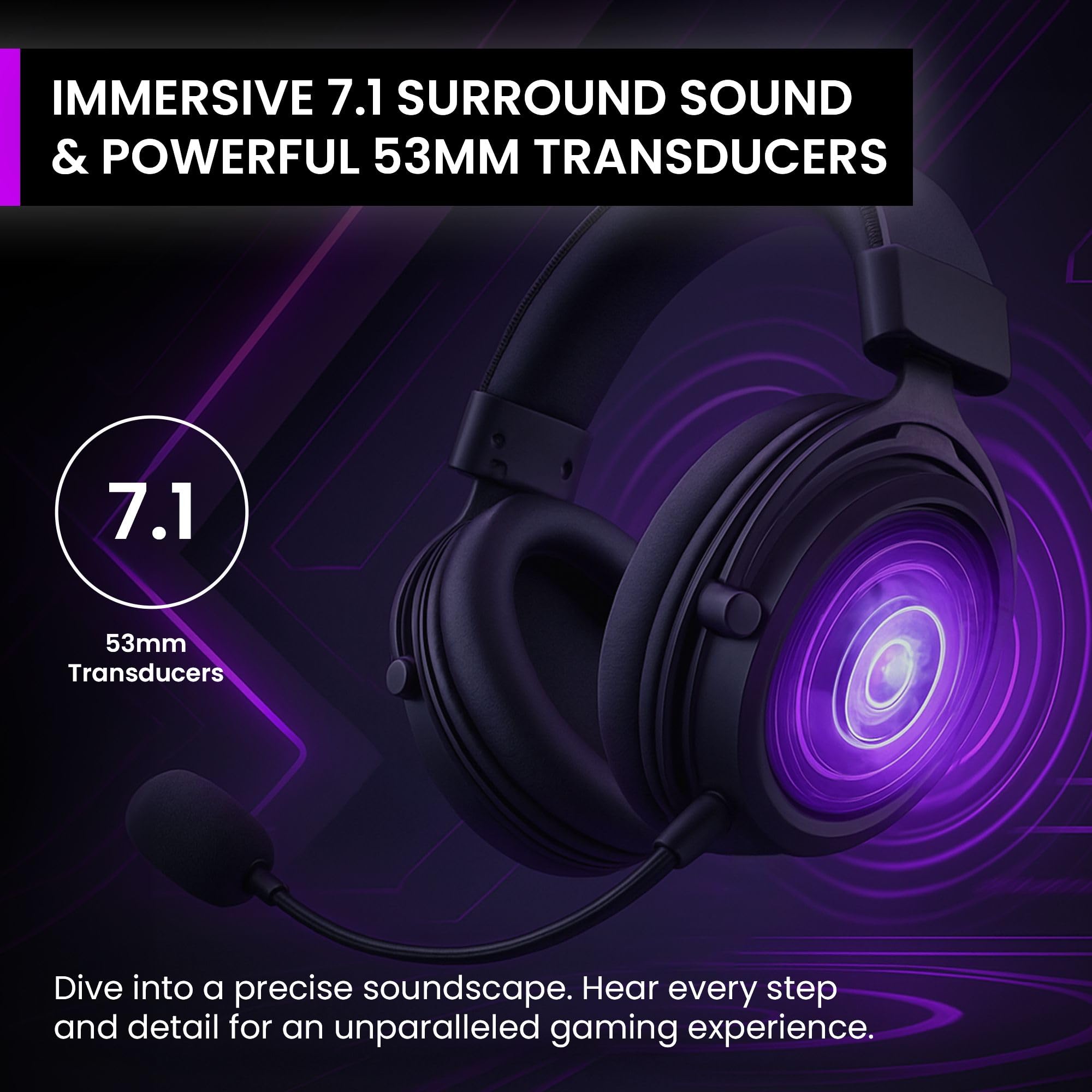 PREYON Cuffie Gaming PS5 con Filo e Microfono Headset per PC Xbox Musica PS4 - Headphones Accessori Cavo Jack USB Over Ear Stereo Surround Padiglioni Morbidi Streaming E-sport - Storm Fly II Nero
