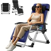 Garden Recliner Chairs 200kg Support Sunlounger Folding Sun Lounger Adjustable Angle Zero Gravity Chairs with Mattress headrests and Side Pocket Foldable Indoor Outdoor Blue