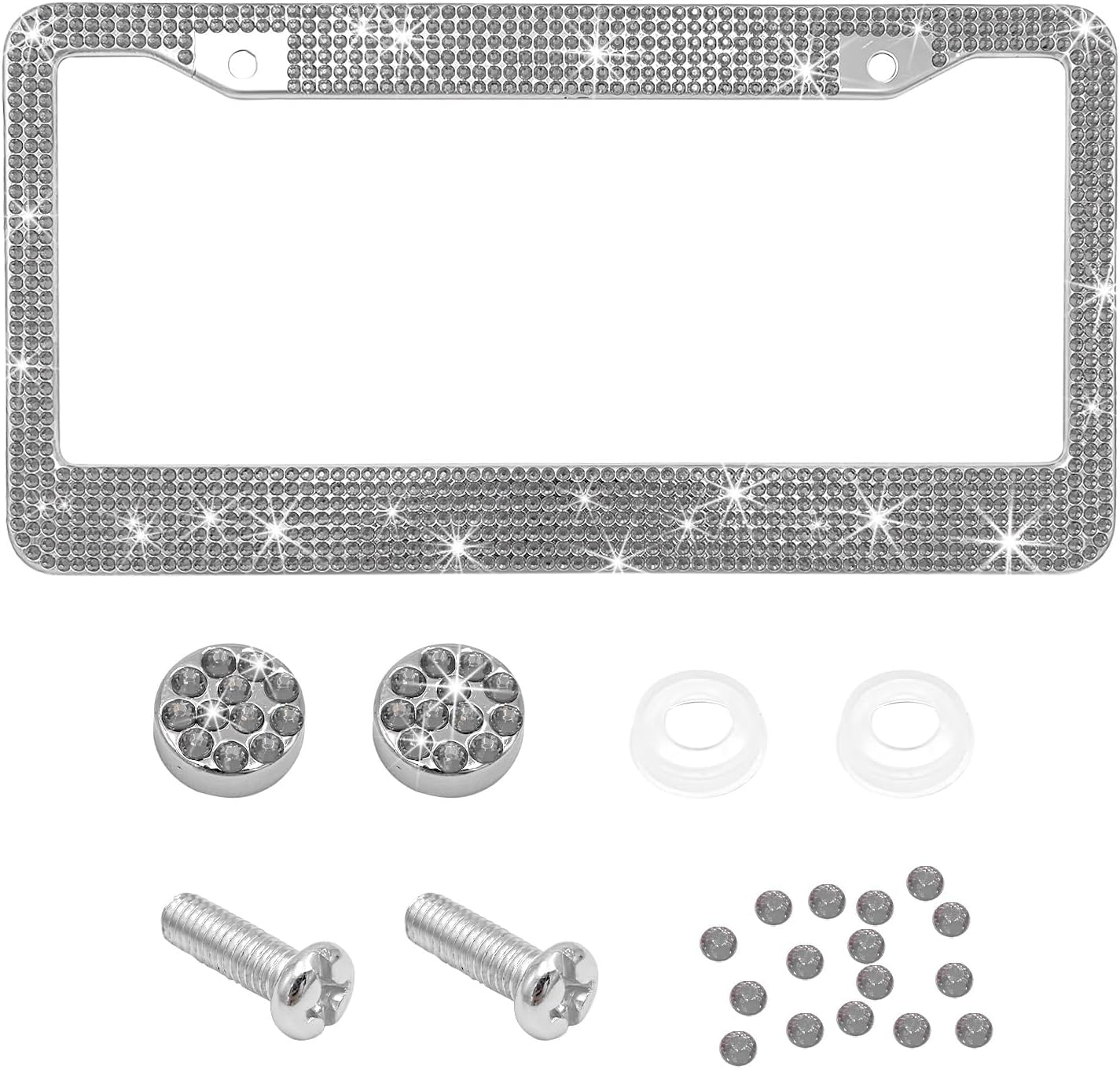 Ohleats Car License Plate Frame, Sparkling Stainless Steel License Plate Frame, Bling Diamond License Plate Holder Cover for Women Men, Universal Exterior Car Accessories (Light Green)