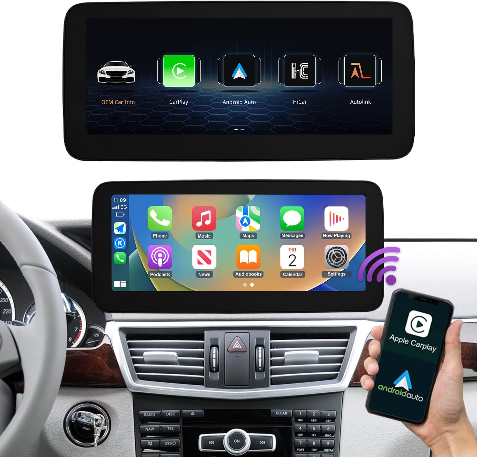 12.3 inch Touchscreen Wireless CarPlay Android Auto Multimedia Car Radio Receiver Compatible with Mercedes Benz E Class W212 with NTG4.5/4.7 System (2013-2015)