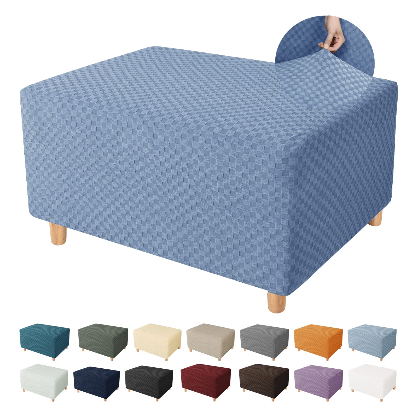 YEMYHOM Ottoman Cover Latest Jacquard Design High Stretch Folding Storage Footstool Protector Rectangle Removable Slipcover (Ottoman Small, Light Blue