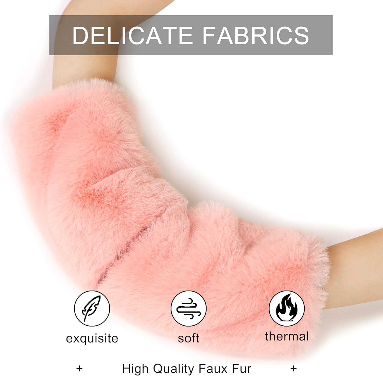 LA CARRIE Women Fingerless Faux Fur Gloves Smooth Furry Soft Fuzzy Plush Winter Cold Warmer Cuffs Black White for Girls - Image 3