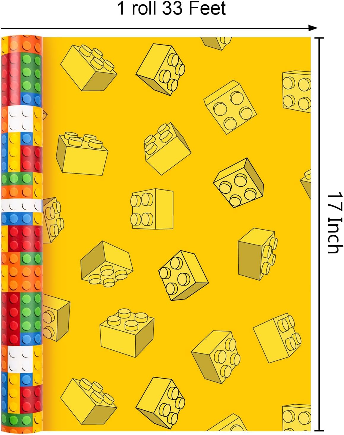 MAYPLUSS Building Blocks Wrapping Paper Roll - 17 Inch X 33 Feet Boys Birthday Gift Wrap Featuring Colorful Building Bricks for Boys Girls Kids Birthday Party image 5