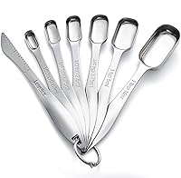 Rainspire Stainless Steel Measuring Spoons Set of 7 - Heavy Duty, Narrow Fit for Spice Jars, Includes Leveler for Precise Baking