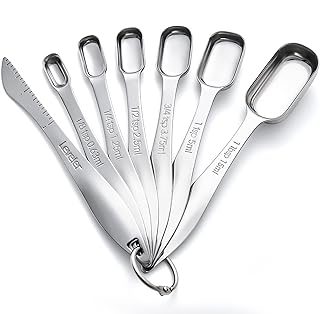 Heavy Duty Measuring Spoons Set Stainless Steel, Metal Measuring Cups and Spoons Set for Dry or Liquid, Fits in Spice Jar, Home Gadgets Kitchen Gadgets, Set of 7 Including Leveler