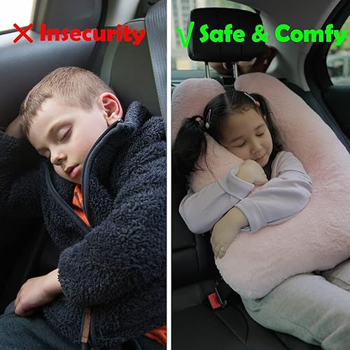 Miniatura 3 de Almohada de cuello de viaje de algodón suave rosa, soporte ergonómico para asientos de automóvil para niños y adultos, almohada compacta acogedora