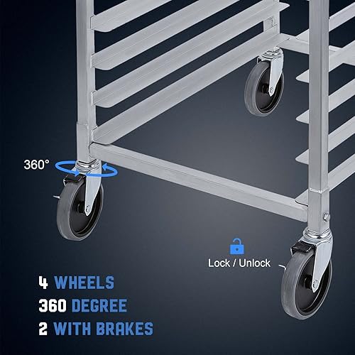 Miniatura 4 de Profeeshaw Estante para panadería de 10 niveles con ruedas, almacenamiento de aluminio para hojas medias o completas