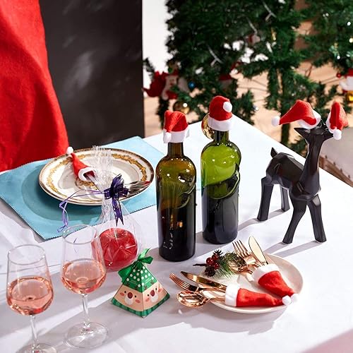 Miniatura 6 de 26 fundas para sillas de Navidad y sombreros de Papá Noel, cubierta para tapa de botella de vino, decoración de sombrero de Papá Noel de comedor de