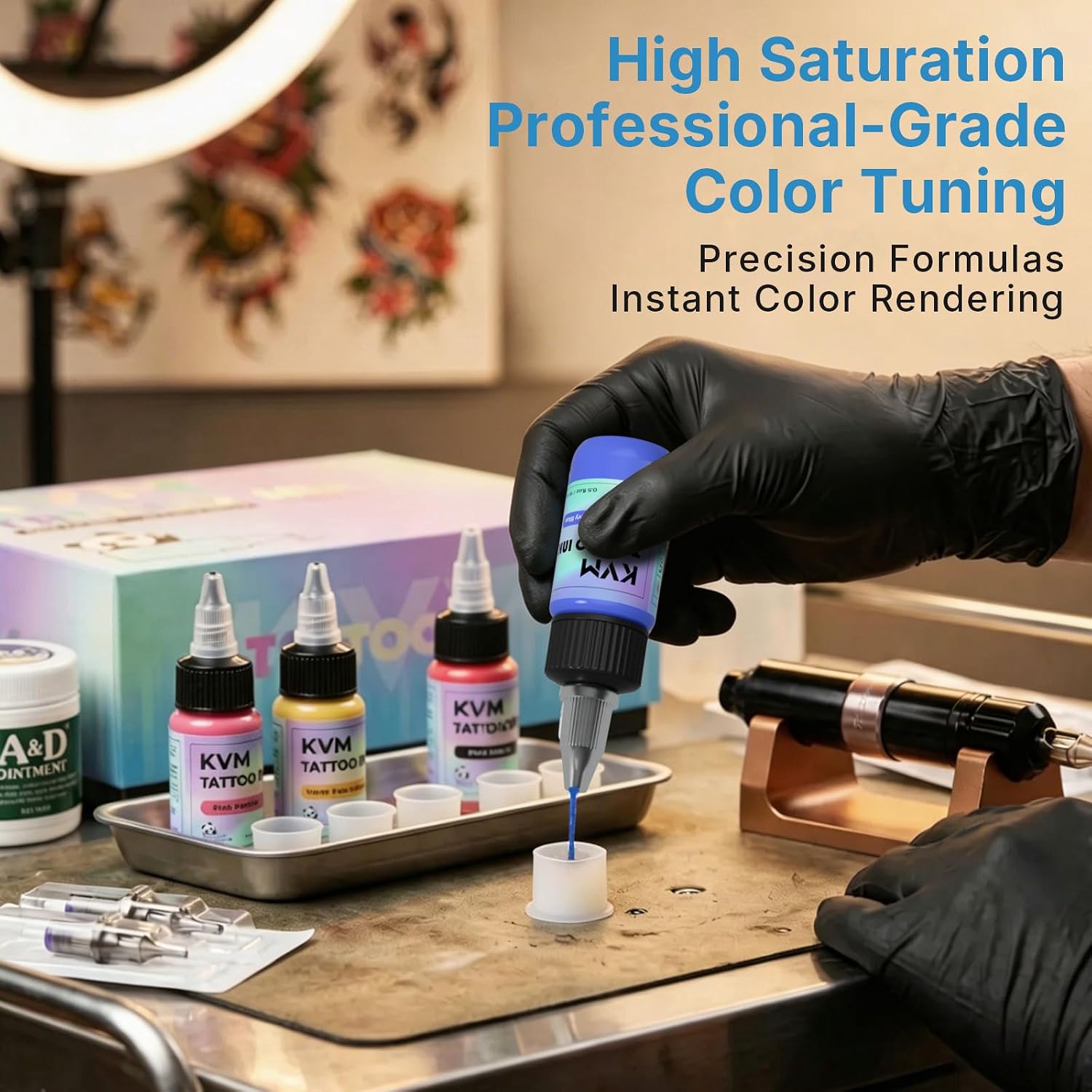KVM Professional Tattoo Ink Set, 48 Vibrant Colors, Each Bottle Contains 0.5 oz (15 ml) Permanent Pigment Kit for Body Art, Liner, Shading and Realism